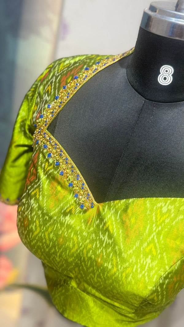 Pure silk Green Ikkat blouse
