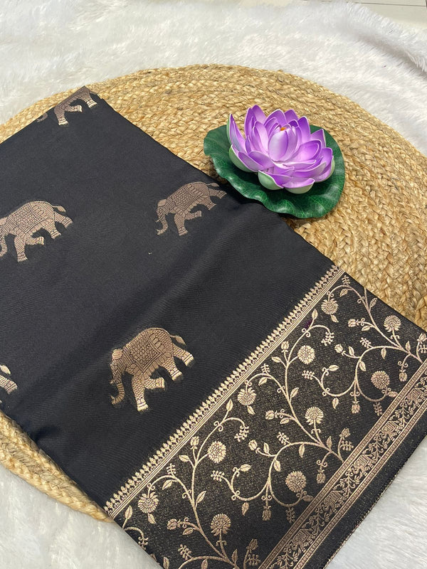 Tussur saree with elephant motive