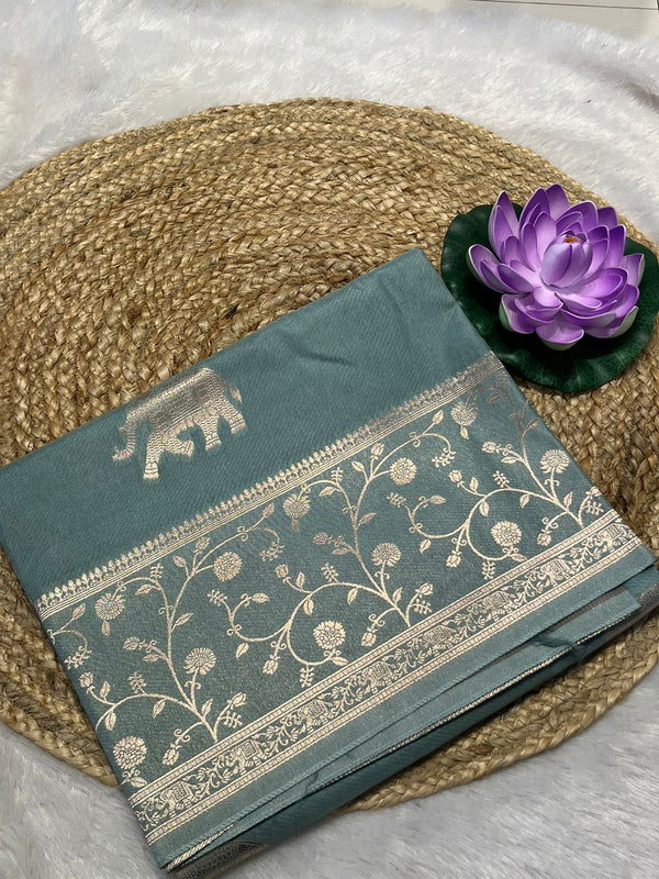 Tussur saree with elephant motive