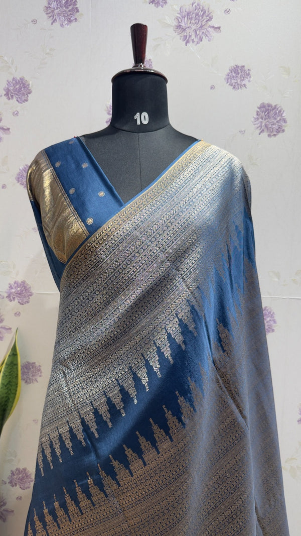 Munga silk Rising border parrot Ink blue