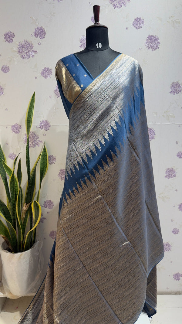 Munga silk Rising border parrot Ink blue