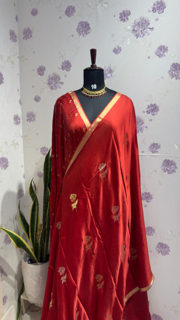 Gaji Modal saree BRICK RED