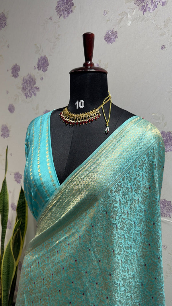 Munga brocade banaras saree Sea blue