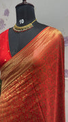 Munga brocade banaras saree Brick Red