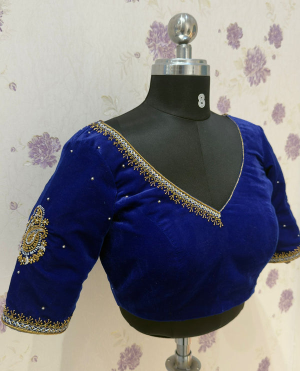 Blue velvet designer blouse