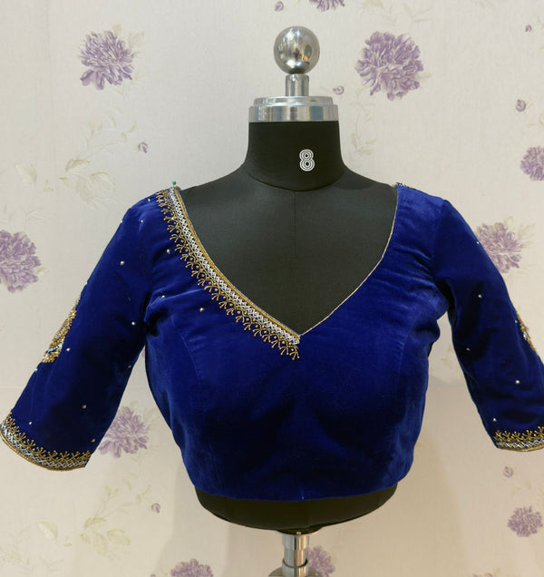 Blue velvet designer blouse