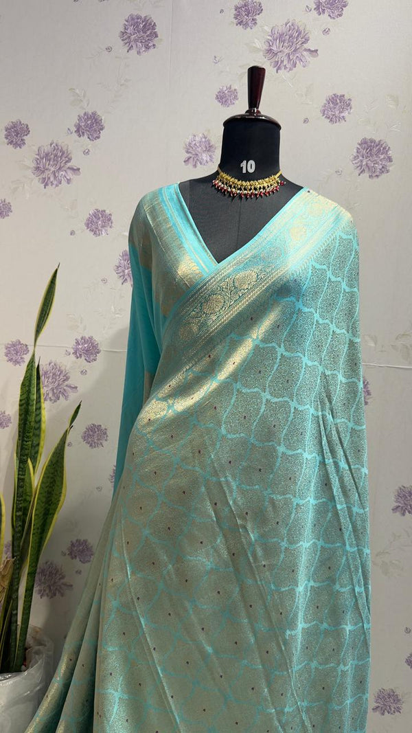 Brocade munga silk new design sea blue