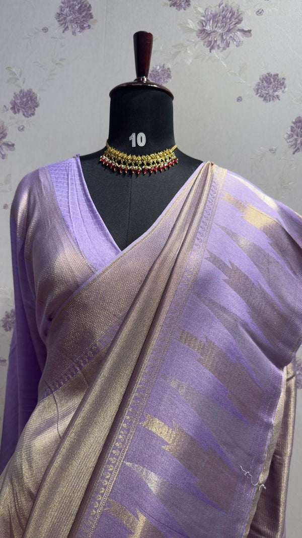 Brocade Munga Silk Temple Border Lavender