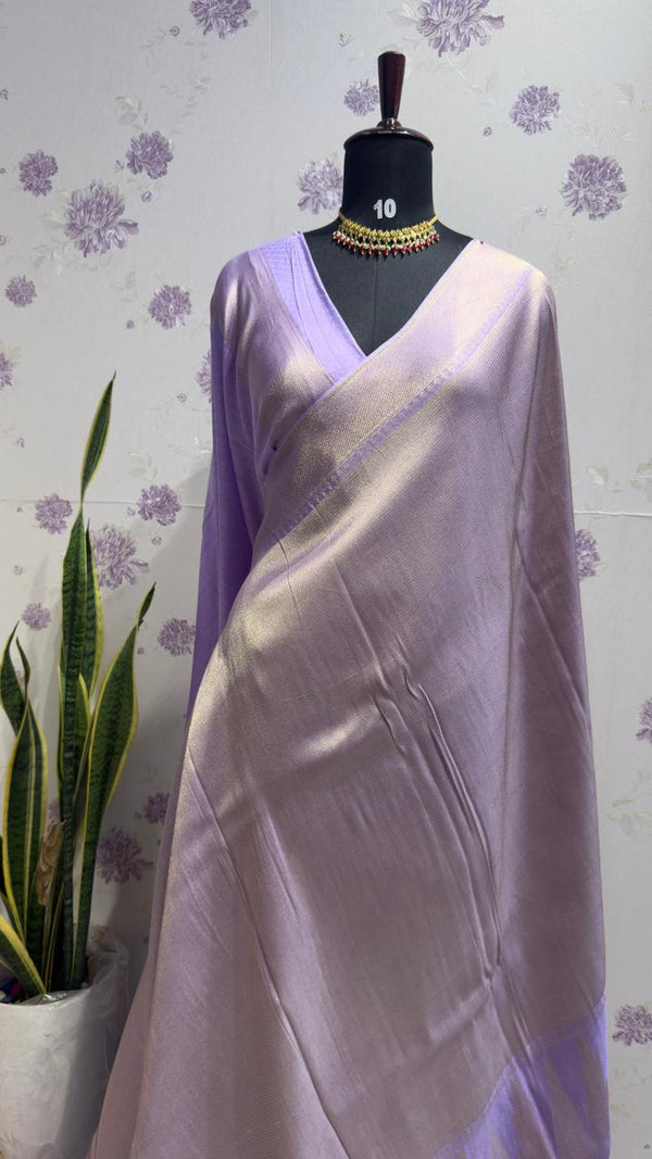 Brocade Munga Silk Temple Border Lavender