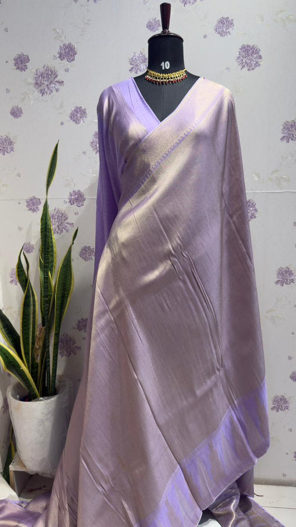 Brocade Munga Silk Temple Border Lavender