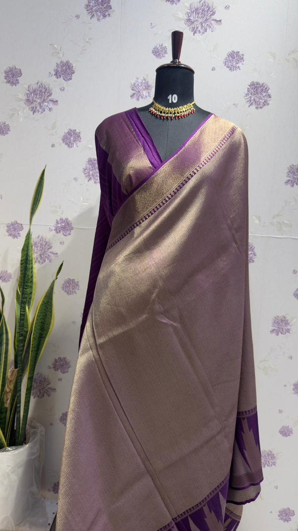 Brocade Munga Silk Temple Border Purple