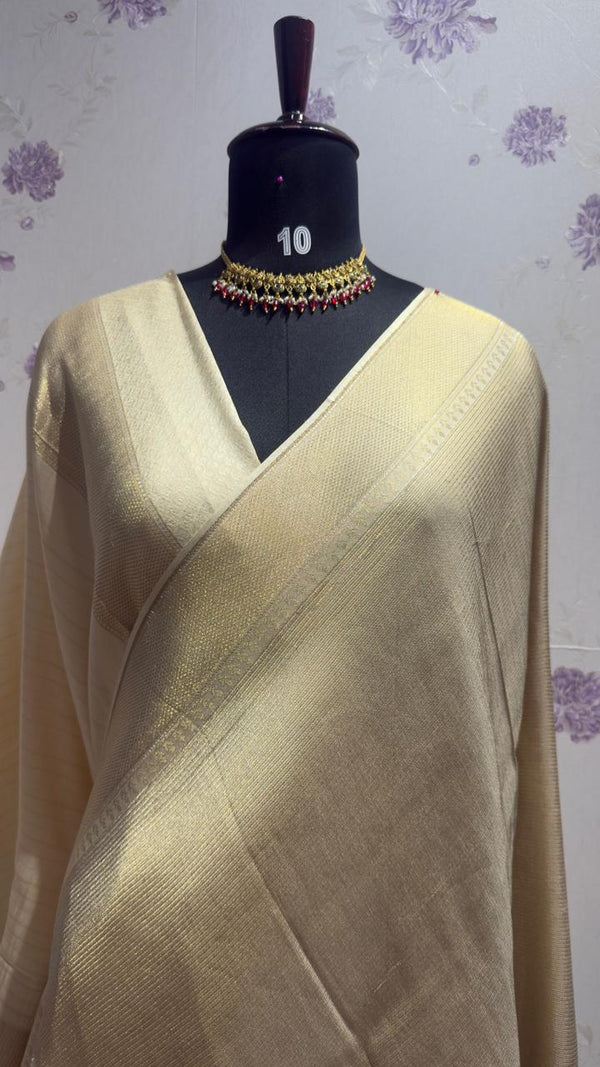 Brocade Munga Silk Temple Border Ivory