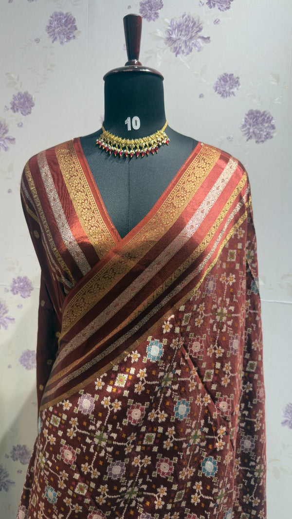 Munga patola saree brown
