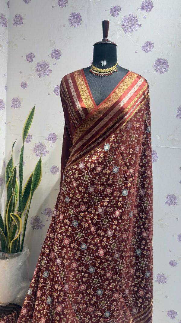 Munga patola saree brown