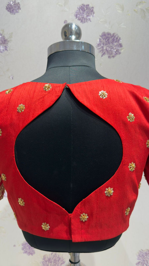 Raw Silk embroidery blouse red