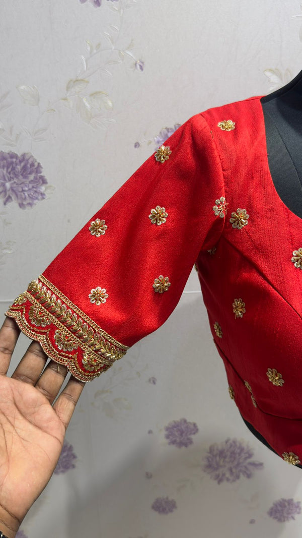 Raw Silk embroidery blouse red