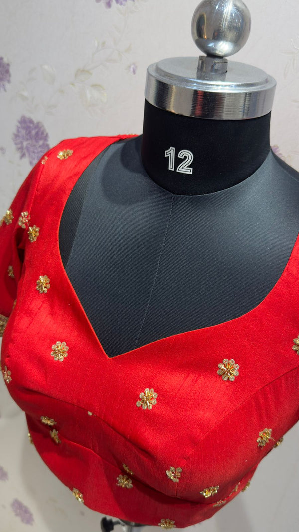 Raw Silk embroidery blouse red