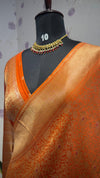 BROCADE BANARAS SAREE WITH ROSE MOTIFS ORANGE