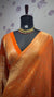 BROCADE BANARAS SAREE WITH ROSE MOTIFS ORANGE