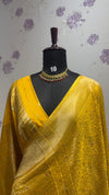 BROCADE BANARAS SAREE WITH ROSE MOTIFS YALLOW