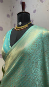 BROCADE BANARAS SAREE WITH ROSE MOTIFS SEA BLUE