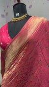 BROCADE BANARAS SAREE WITH ROSE MOTIFS PINK