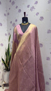 BROCADE BANARAS SAREE WITH ROSE MOTIFS LAVENDER