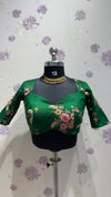 green pure raw silk with Embroidery blouse