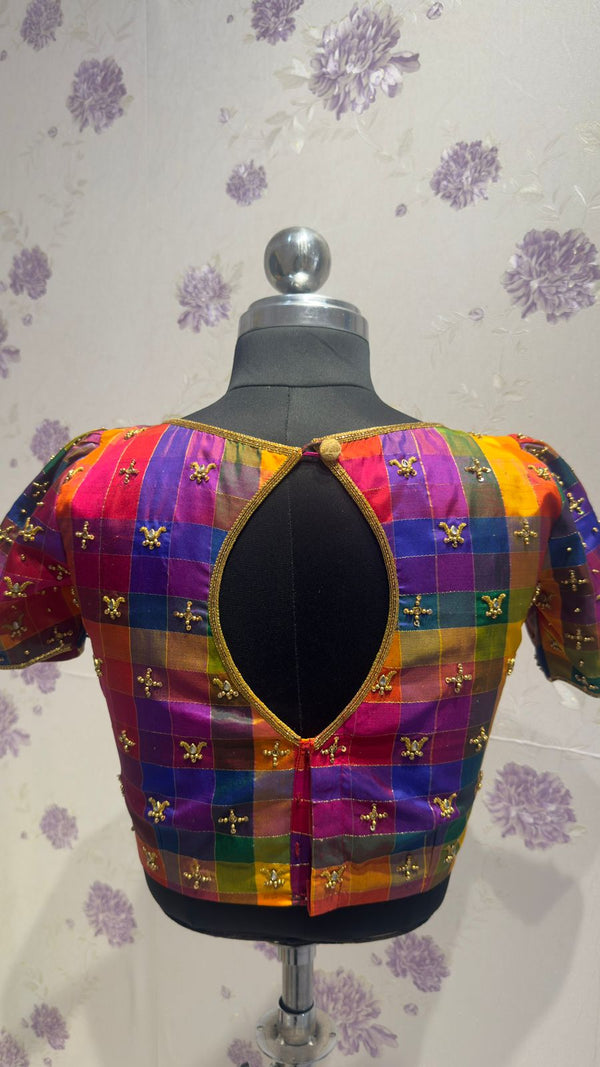 Pure silk multi color blouse with hand embroidery