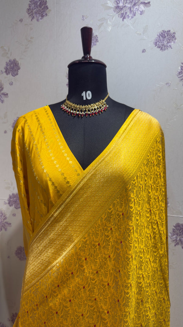 Munga brocade banaras saree Yellow